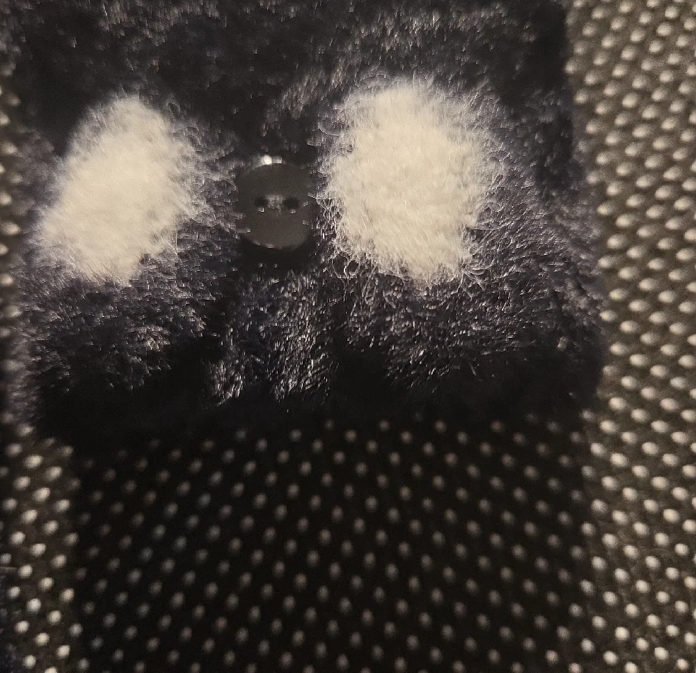 Cute Black Fuzzy Fingerless Labu Inspired Gloves with White Character Detail